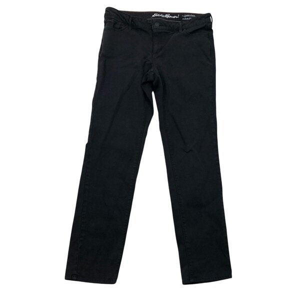 Eddie Bauer Womens Jeans Size 10 Slightly Curvy Slim Straight Black Denim Casual - Picture 1 of 16